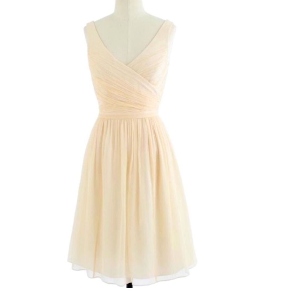 J Crew Bridesmaid Dress Heidi Silk Chiffon Ivory Champagne Size 10 Tall NEW